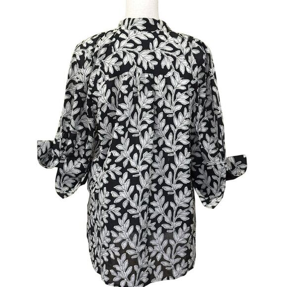 By Anthropologie black/white leaf print top, medium, graphic, edgy, statement - Picture 3 of 6